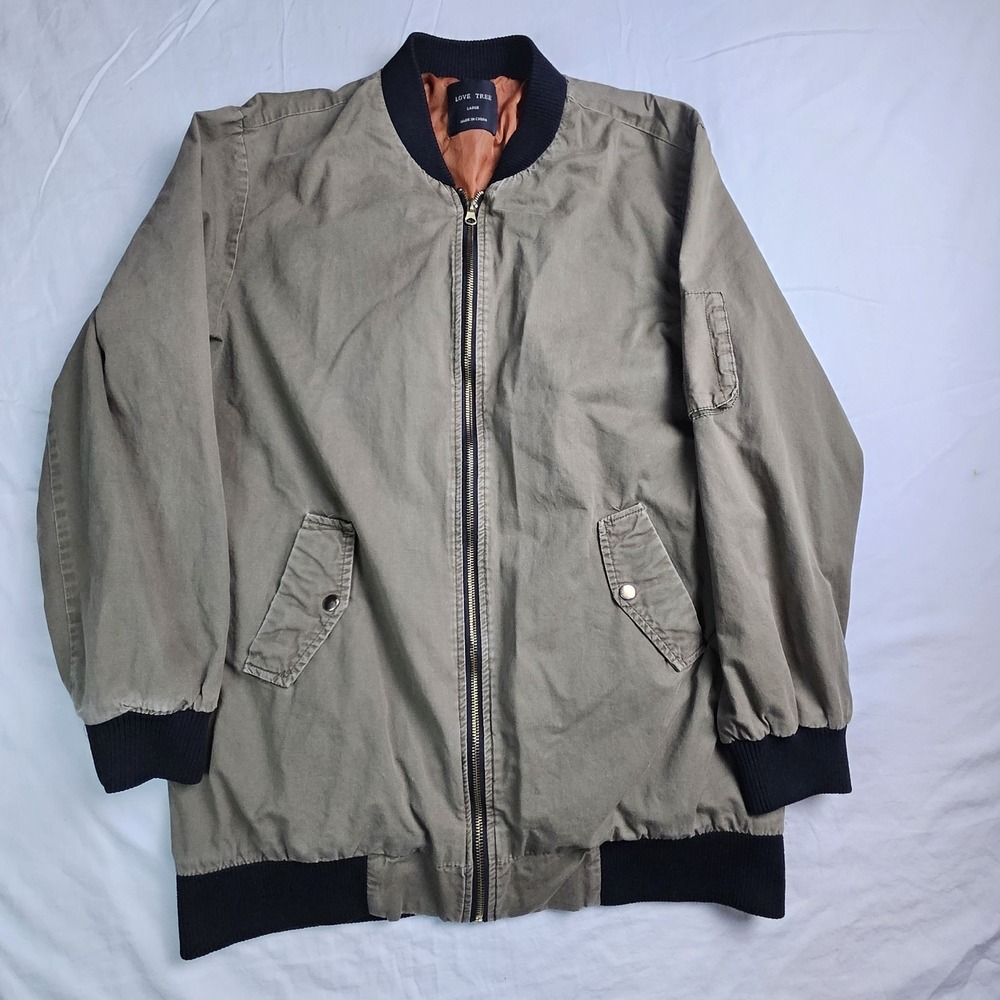Love Tree Womens Bomber Jacket Large Olive Green Full Zip Utility Ma-1 Flight...